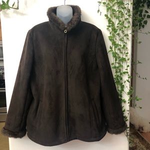 Chic Brown Faux Fur Trim Jacket, fur inside , Women’s XL